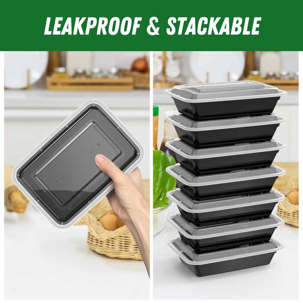 Dealusy 50 Pack (100-Piece) 32 oz Meal Prep Containers Reusable with Lids, Sturdy Leakproof & Food Safe, Microwave, Freezer, Dishwasher Safe Prep Containers, To Go Take Out Plastic Food Storage