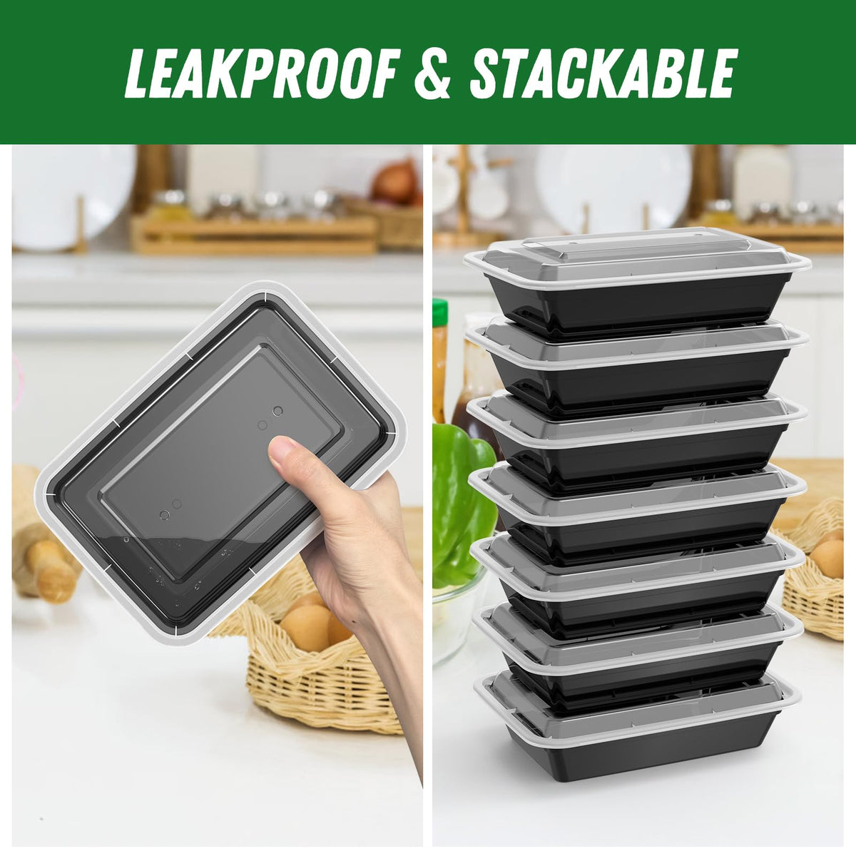 Dealusy 50 Pack (100-Piece) 32 oz Meal Prep Containers Reusable with Lids, Sturdy Leakproof & Food Safe, Microwave, Freezer, Dishwasher Safe Prep Containers, To Go Take Out Plastic Food Storage